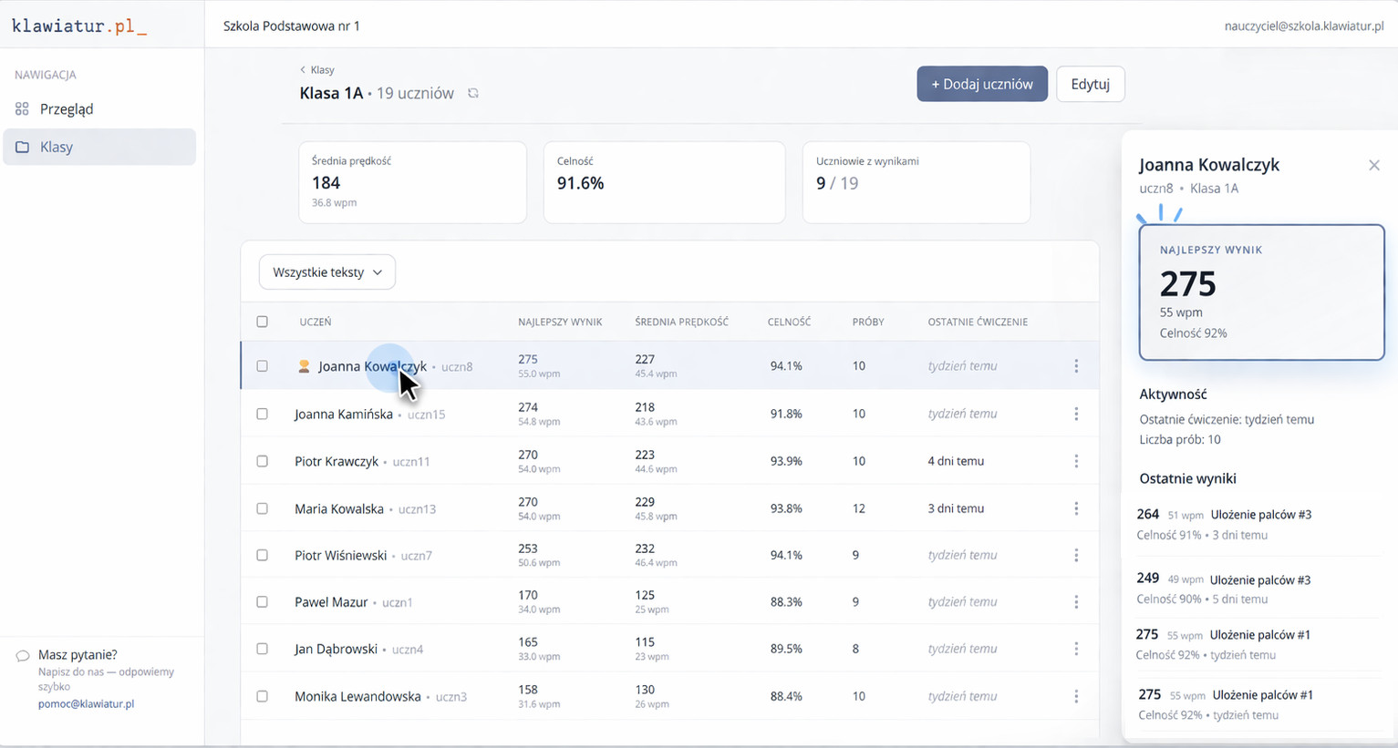 Typing Platform admin dashboard for organizations — interface preview